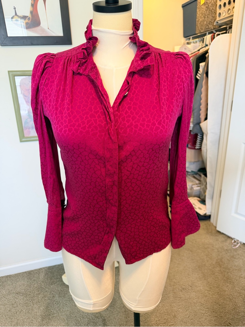 Isabel Marant Ruffle-Collar Button Front Blouse in Fuchsia